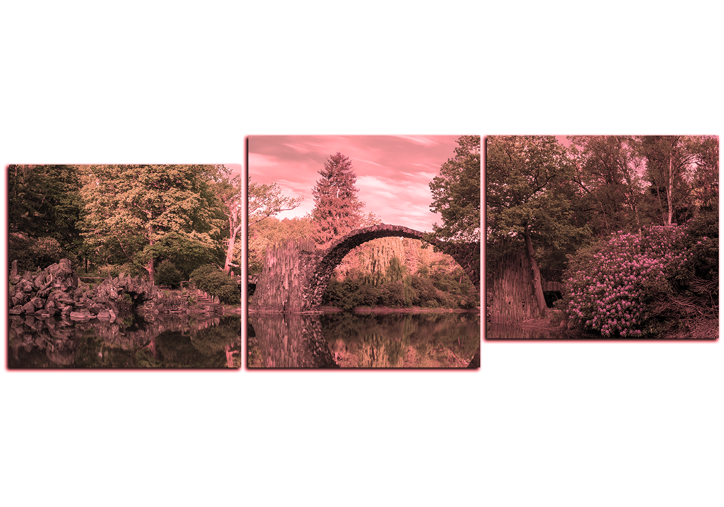 Obraz na plátně - Most v parku v Kromlau - panoráma Obraz na plátně - Most v parku v Kromlau - panoráma